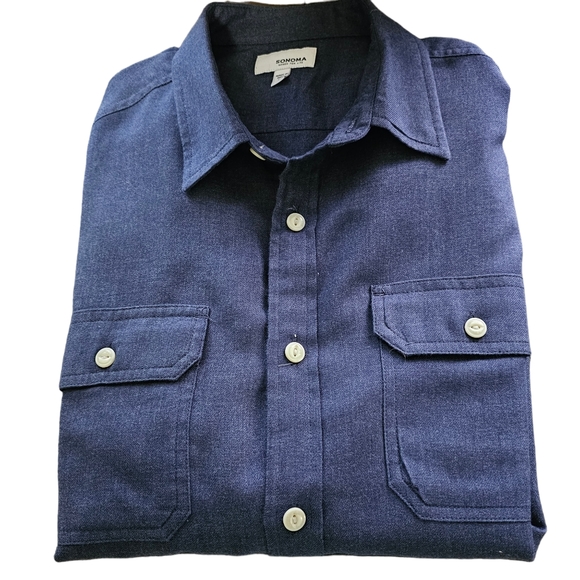 SONOMA Men's Blue Button-down Long Sleeve Shirt M - Picture 4 of 6